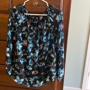 White House black market black floral blouse size 12